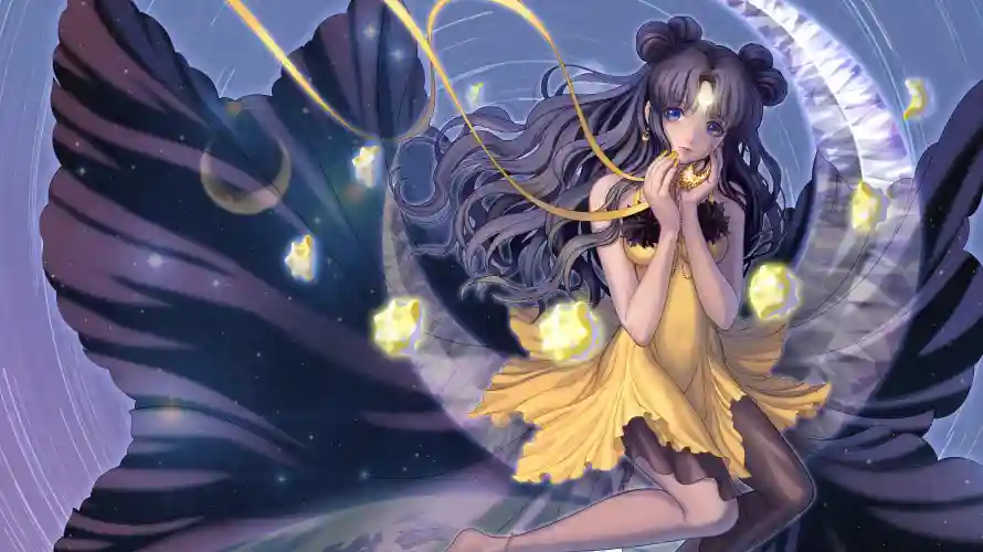 2k星空壁纸-美少女 - 月亮-黄色连衣裙壁纸分享「哲风壁纸」