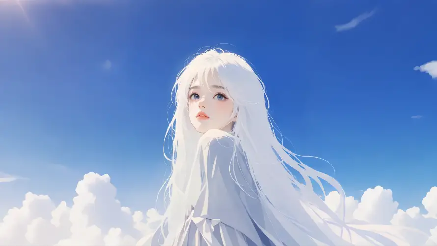 4k云端壁纸-天空背景和晴空-女孩插画壁纸分享「哲风壁纸」