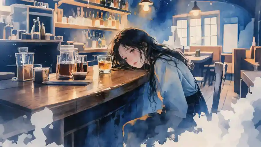 4k微醺壁纸-小酒馆和吧台场景-吧台少女「哲风壁纸」