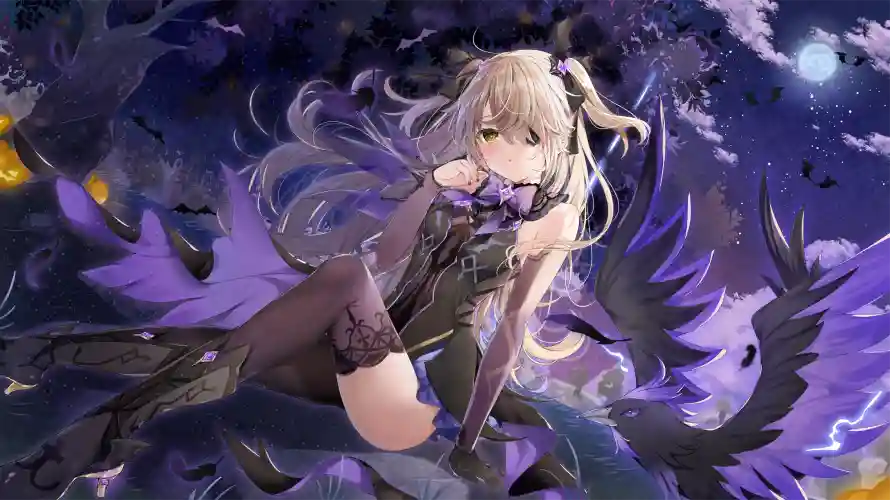2k翅膀壁纸-少女插画与黑丝-星空背景壁纸推荐「哲风壁纸」