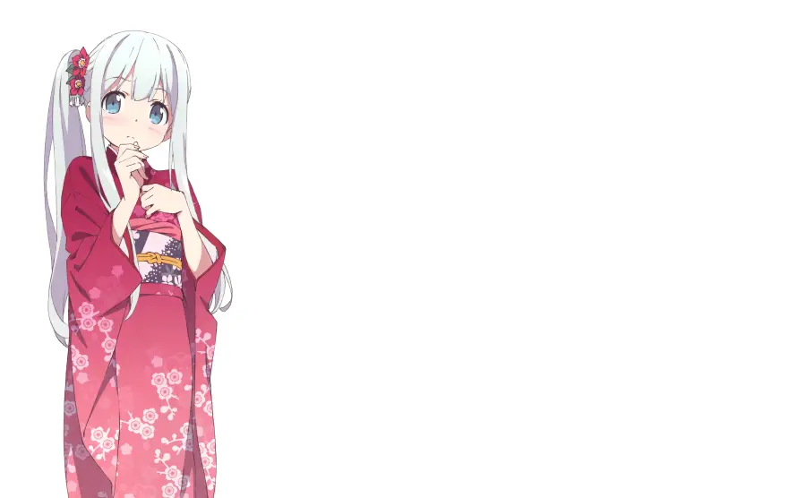 4k动漫角色壁纸 - 和泉纱雾 - 白发少女 - 简单背景「哲风壁纸」