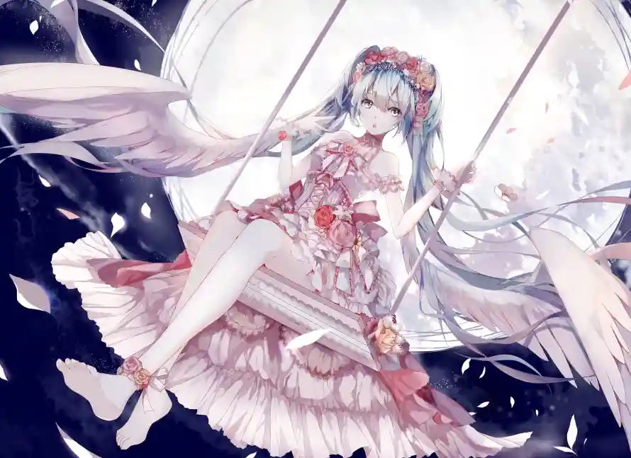 2k翅膀壁纸-初音未来壁纸和动漫角色-月夜场景「哲风壁纸」