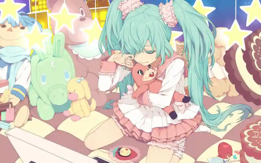 2k玩偶壁纸-粉色系与初音未来-动漫角色「哲风壁纸」