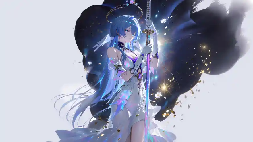 4k原神壁纸-武士刀 - 星光特效-暗黑背景「哲风壁纸」