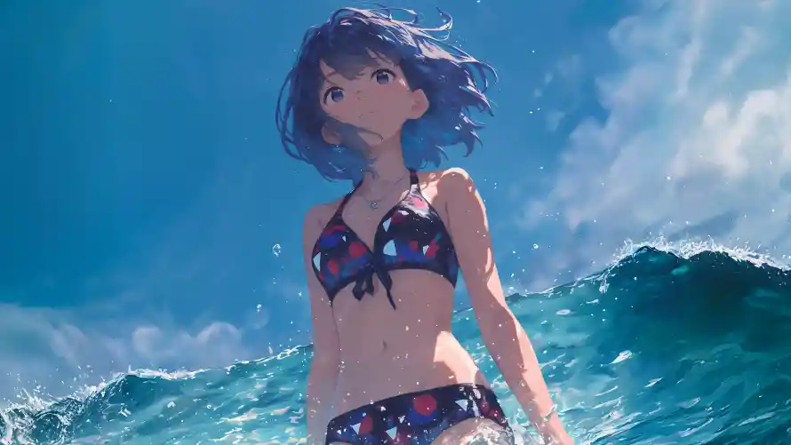 4k蓝天壁纸-夏日插画 - 海-泳装少女壁纸分享「哲风壁纸」