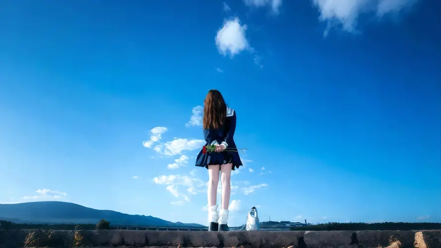 4kJK背影壁纸-少女远景 - 户外场景-日系清新「哲风壁纸」