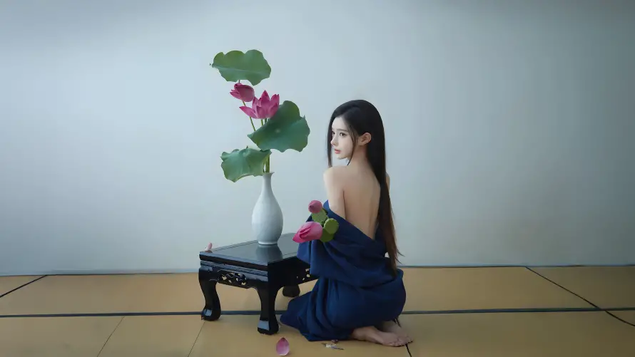 4k夏日风情壁纸-少女美背与清新意境-美女写真「哲风壁纸」