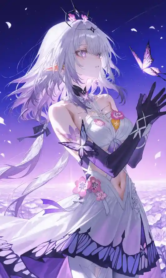 4k精灵壁纸 - 蝴蝶 - 紫色调 - 少女插画「哲风壁纸」