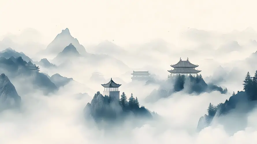 4k云雾背景壁纸-古建云雾 - 古建风景-国风山水「哲风壁纸」