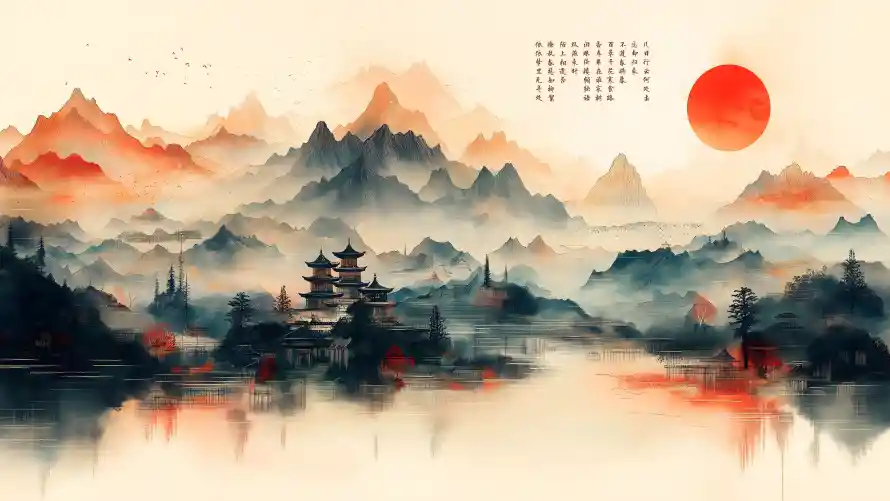 6k中式意境壁纸-古典楼阁与古建写意-国风山水「哲风壁纸」