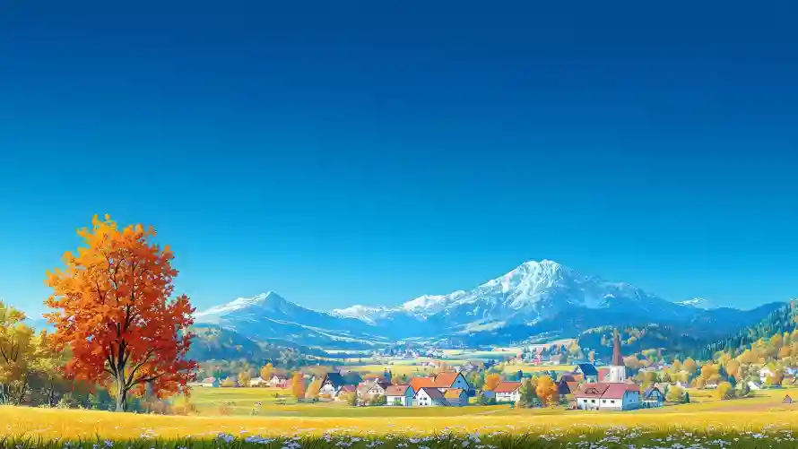 4k红叶壁纸-秋天小镇 - 秋天背景-秋日小镇「哲风壁纸」