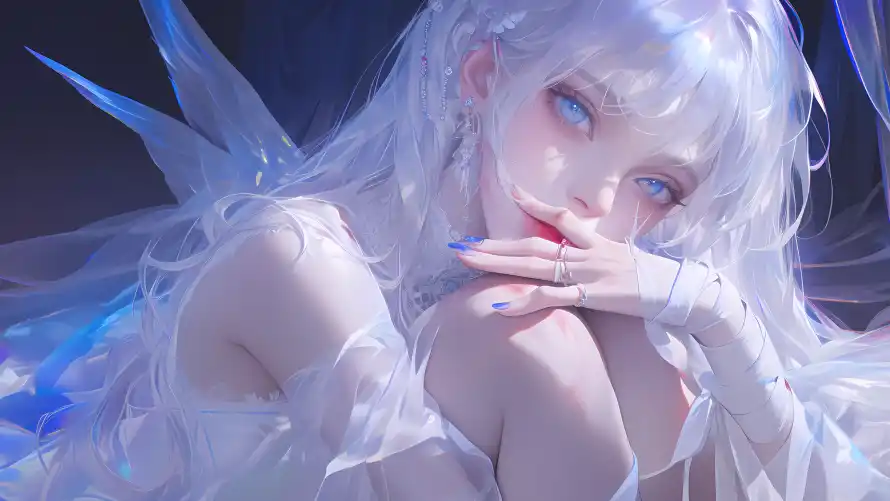 4k蓝眸壁纸-冰晶羽翼 - 天使插画-幽灵天使「哲风壁纸」