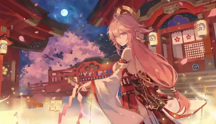 2k原神壁纸-狐狸耳壁纸和夜景-八重神子热门的壁纸「哲风壁纸」
