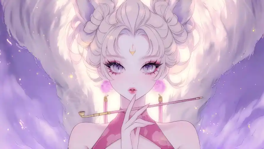 4k梦幻插画壁纸-白发少女与白发紫瞳-粉色少女「哲风壁纸」