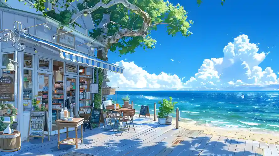3k夏日壁纸-夏日插画与海边-夏日海边免费下载「哲风壁纸」