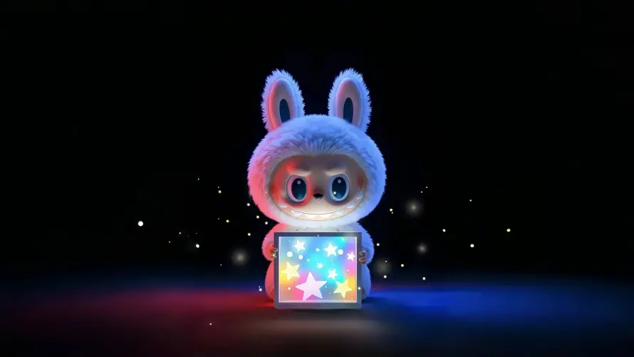 4k卡通角色壁纸-发光玩偶与星光魔盒-潮玩盲盒「哲风壁纸」