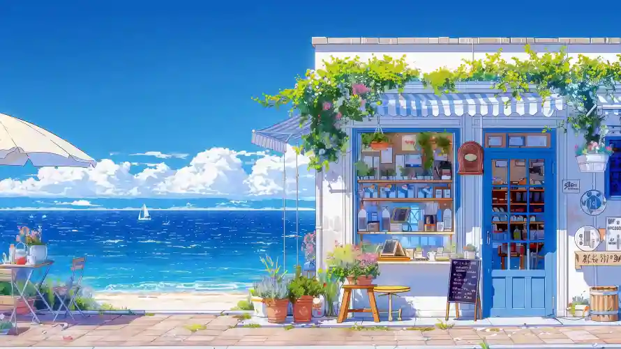 4k夏日壁纸-遮阳伞壁纸和海洋-小店背景热门的壁纸「哲风壁纸」