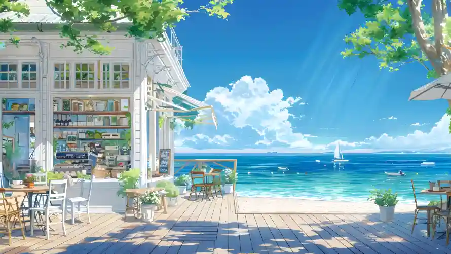 4k绿植壁纸-遮阳伞壁纸和夏日插画-夏日海边「哲风壁纸」