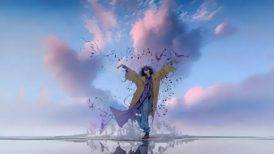 4k小丑壁纸-云朵特效壁纸和动态舞姿-奇幻天空「哲风壁纸」