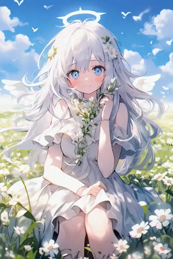 4k天使壁纸 - 少女 - 插画 - 花海「哲风壁纸」