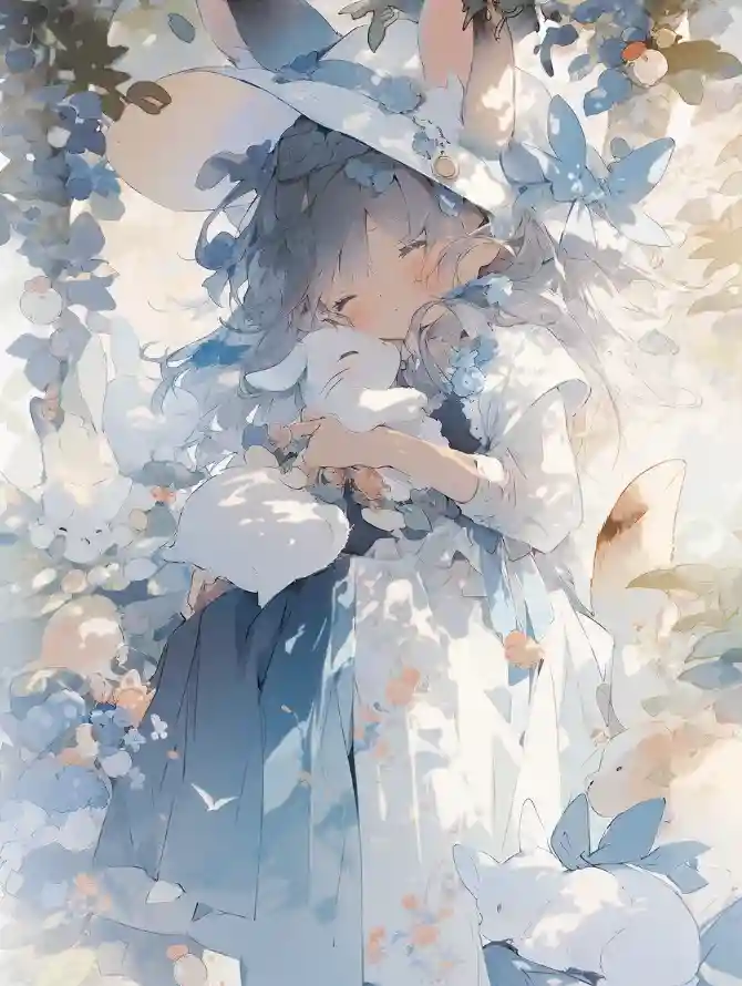 4k兔子壁纸 - 少女 - 兔耳少女 - 抱兔少女「哲风壁纸」