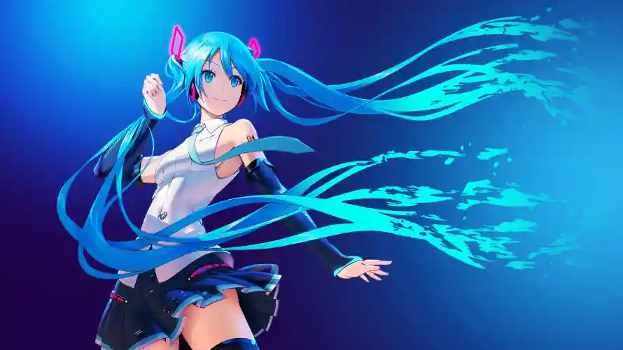 4k初音未来壁纸-动感姿势 - 渐变背景-蓝发少女「哲风壁纸」