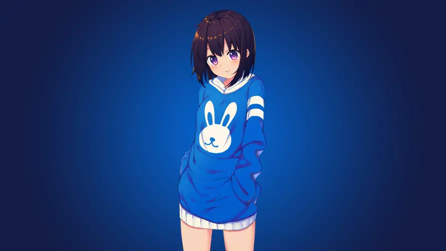4k美少女壁纸-蓝色调壁纸和动漫角色-渐变背景「哲风壁纸」