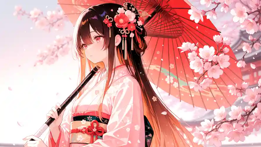 3k樱花壁纸-古风少女 - 美女-和服美女免费下载「哲风壁纸」