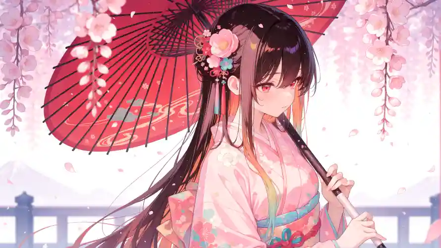 3k樱花壁纸-樱花伞和美女-东方美学壁纸分享「哲风壁纸」