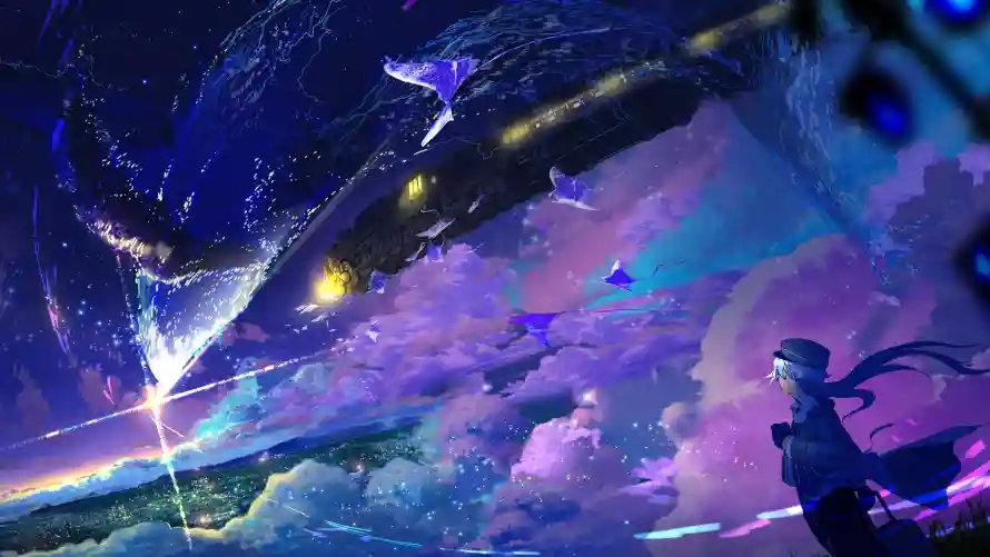 5k动漫壁纸-动漫少女和少女-宇宙流星壁纸推荐「哲风壁纸」