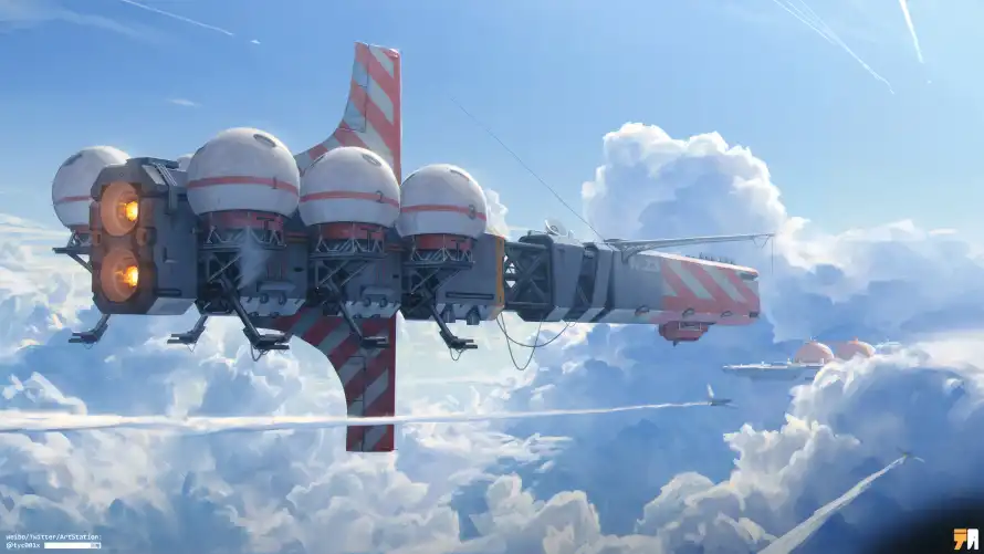 4k动漫壁纸-云层背景与机甲-天空场景壁纸分享「哲风壁纸」
