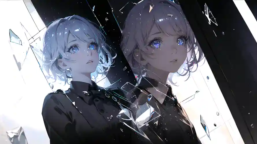 4k镜子壁纸-双生少女 - 领结-对称美学热门的壁纸「哲风壁纸」
