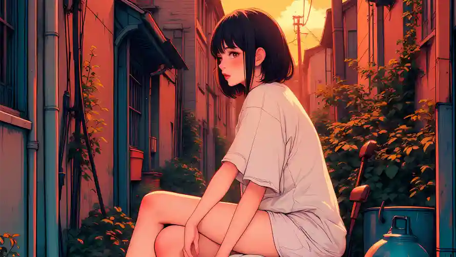 2k夕阳壁纸-插画风格少女和少女-插画免费下载「哲风壁纸」