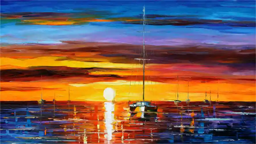 2k名画壁纸-光影艺术和油画-夕阳海面热门的壁纸「哲风壁纸」