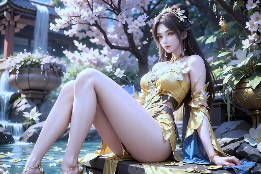 4k王曦壁纸-古典园林壁纸和完美世界-樱花瀑布「哲风壁纸」