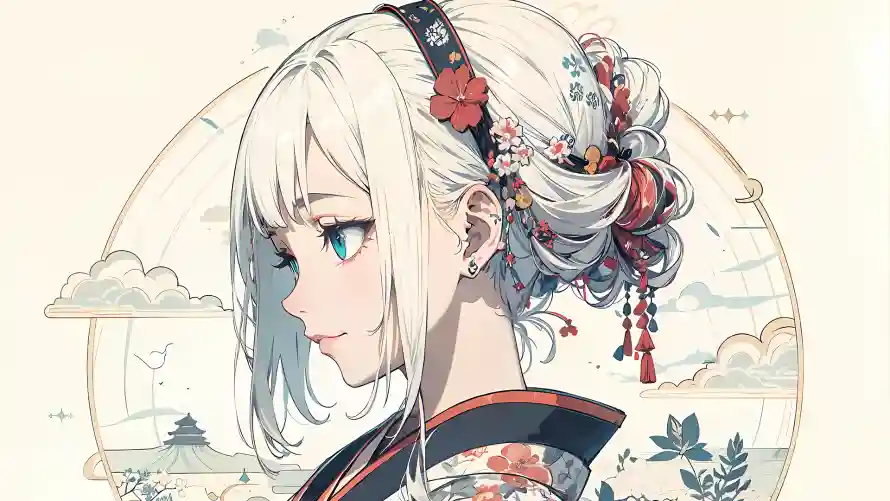 2k女孩壁纸-和服女孩 - 插画-女孩插画壁纸推荐「哲风壁纸」