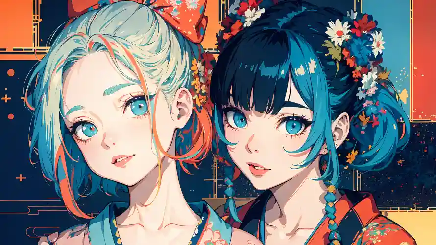 4k女孩壁纸 - 插画 - 两人 - wallpaper「哲风壁纸」