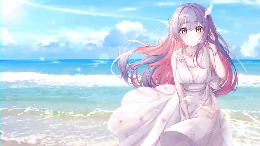 7k海边壁纸-美少女和动漫海边-海浪背景「哲风壁纸」