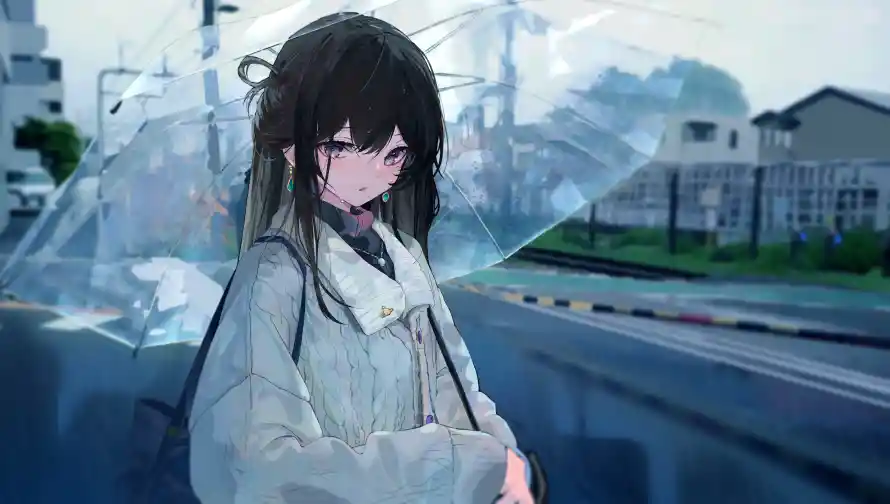 4k毛衣壁纸 - 雨伞 - 动漫少女 - 少女毛衣「哲风壁纸」
