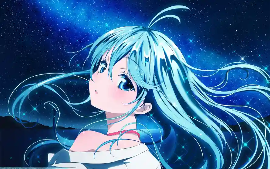 4k夜空壁纸 - 二次元 - 冰蓝少女 - 动漫少女「哲风壁纸」