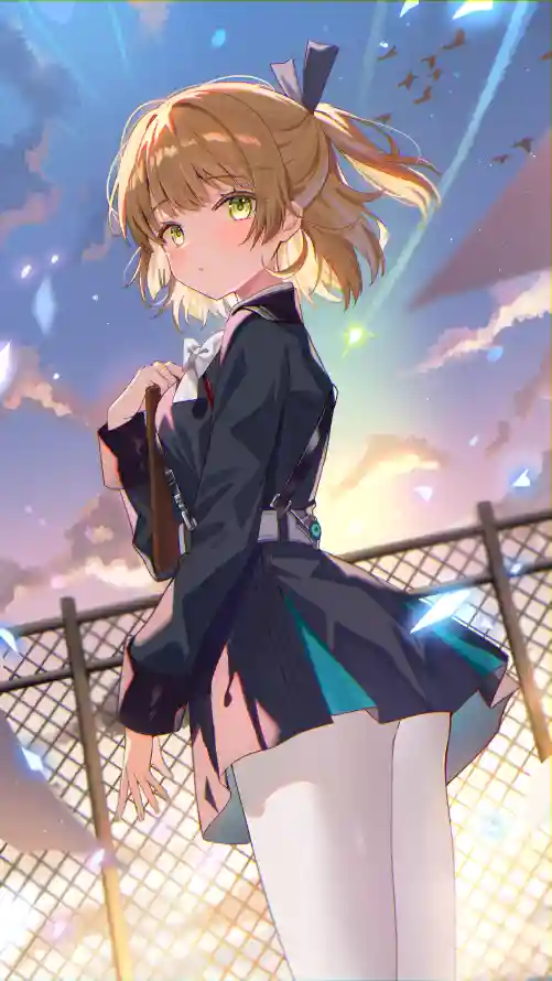 4k动漫壁纸 - 动漫少女 - 回眸少女 - 天空围栏「哲风壁纸」