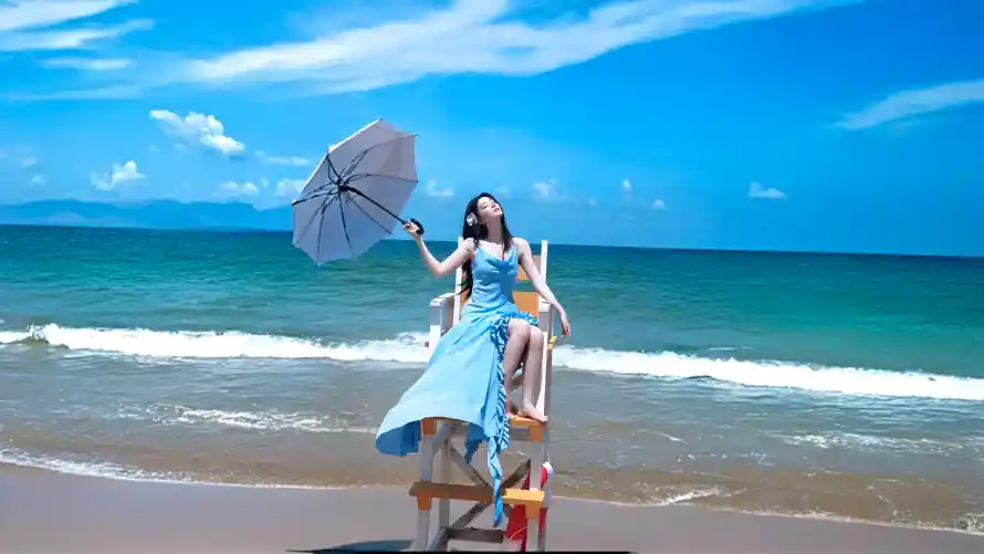4k美女壁纸 - 王楚然 - 夏日海景 - 海滩美照「哲风壁纸」