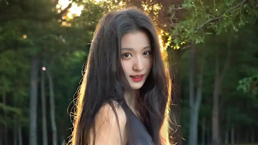 4k美女壁纸 - 王楚然 - 夕阳树林 - 户外写真「哲风壁纸」
