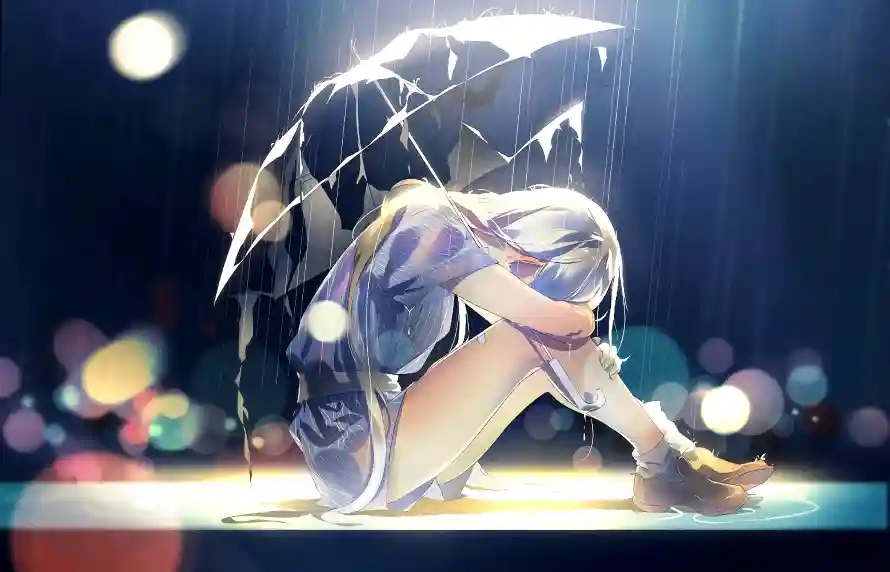4k二次元壁纸 - 孤寂氛围 - 背影插画 - 落寞少女「哲风壁纸」