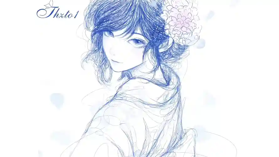 3k和服少女壁纸-插画风格壁纸和清新画风-花朵装饰「哲风壁纸」