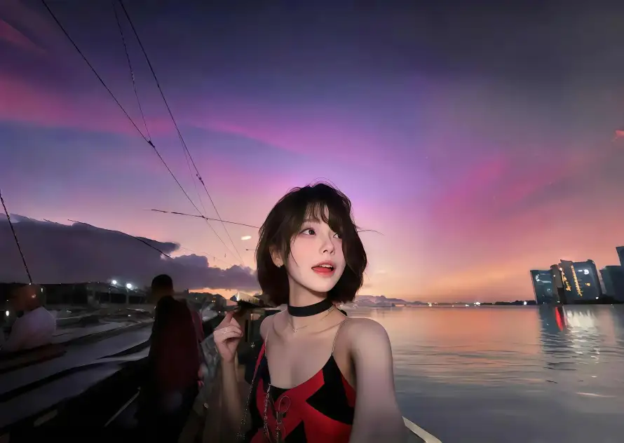 4k美女壁纸-暮色城市与桥梁夜景-水岸风光「哲风壁纸」