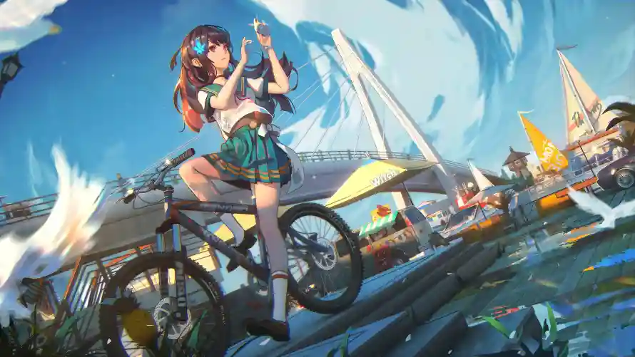 4k美图壁纸 - 二次元 - 动漫背景 - 少女骑行「哲风壁纸」