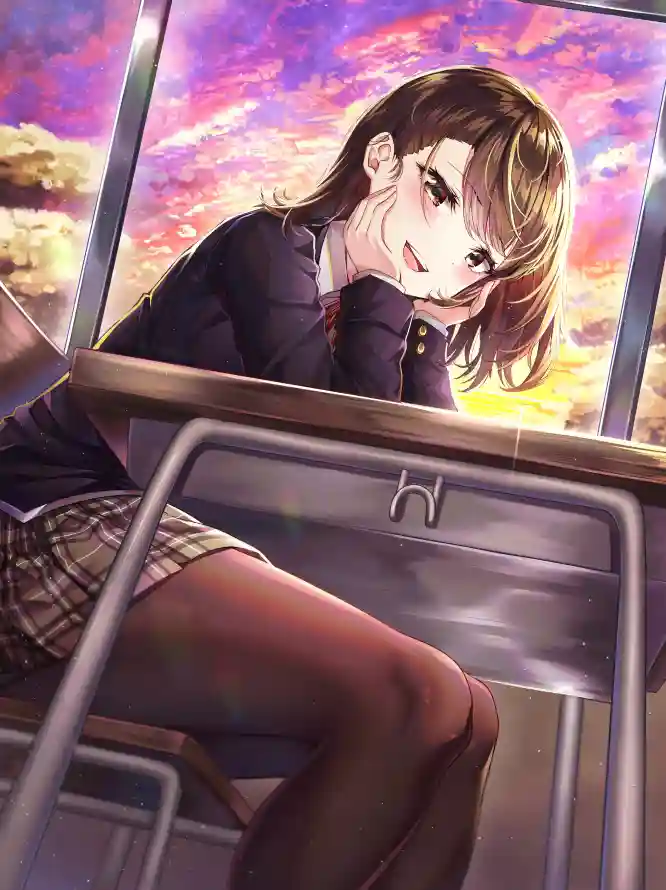 4k二次元壁纸 - 萌妹子 - 夕阳背景 - 少女插画「哲风壁纸」