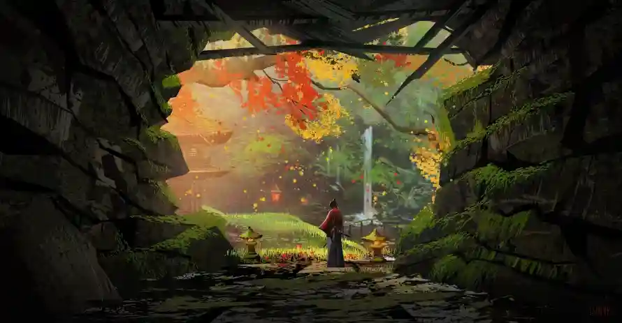 4k山洞壁纸 - 探险 - 秋景 - 红叶「哲风壁纸」