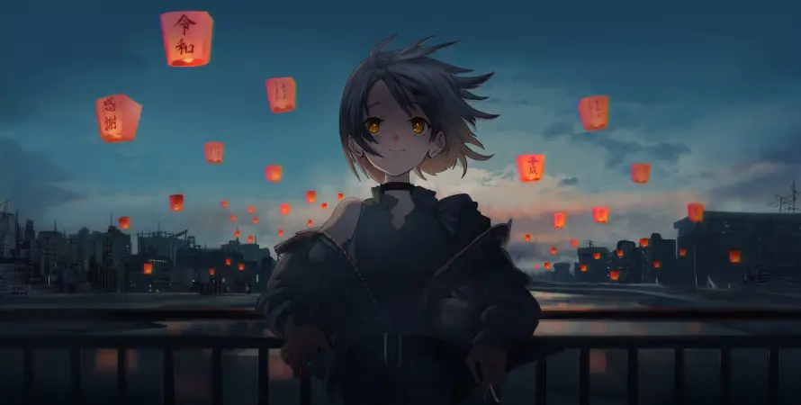 4k动漫壁纸 - 夜景 - 少女 - 灯笼「哲风壁纸」